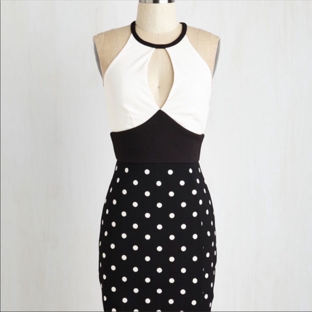 Mystic polka dot black and white dress size medium